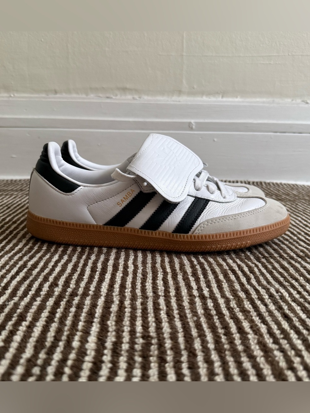 Adidas Samba Long Tongue Sneakers in White/Black/Gum Women’s 10